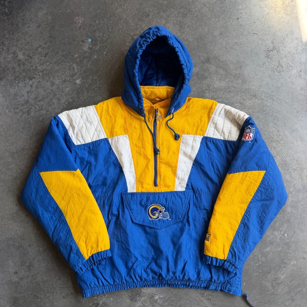 VTG RARE 90s LA Rams Starter NFL Embroidered Big Helmet Logo Puffer Jacket XL